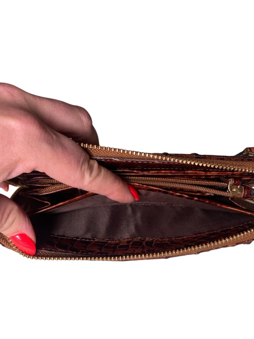 Brahmin Deep Chestnut Croc-Embossed Leather Zip Clutch - Picture 11 of 14